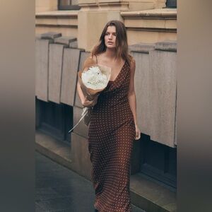 ZARA DRAPED NECK POLKA DOT DRESS